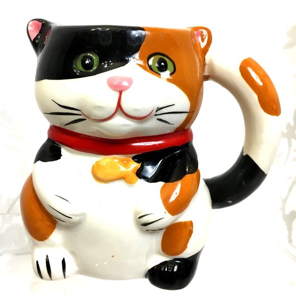 Pier 1 Calico Cat Coffee Tea Cup w/ Surprise Mouse Inside - Picture 1 of 12